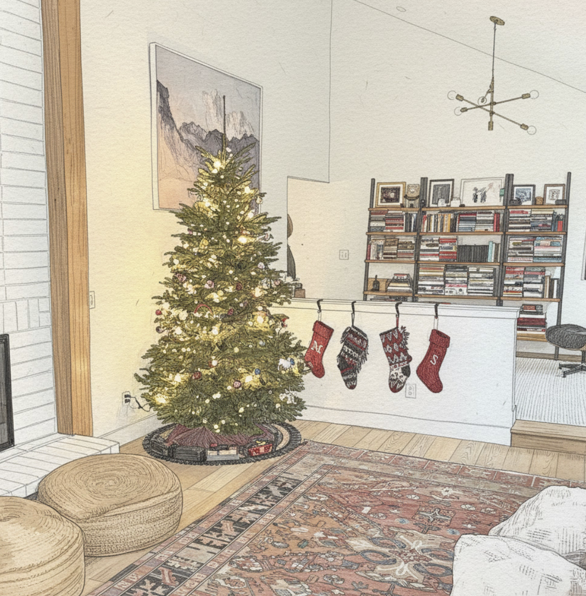 Christmas tree in a cozy living room